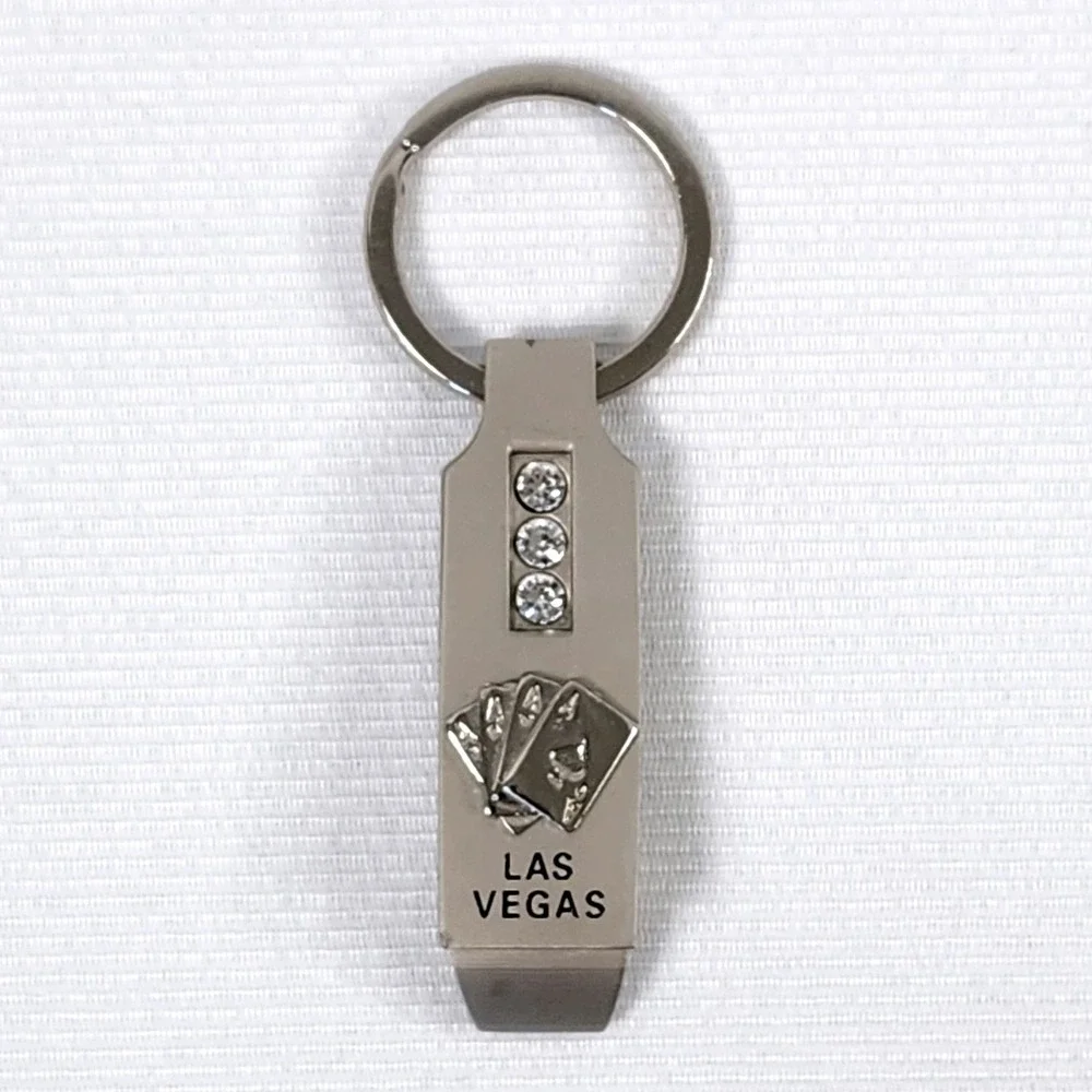 Las Vegas Keychain Poker Cards Rhinestones Bottle‎ Opener Souvenir Gift